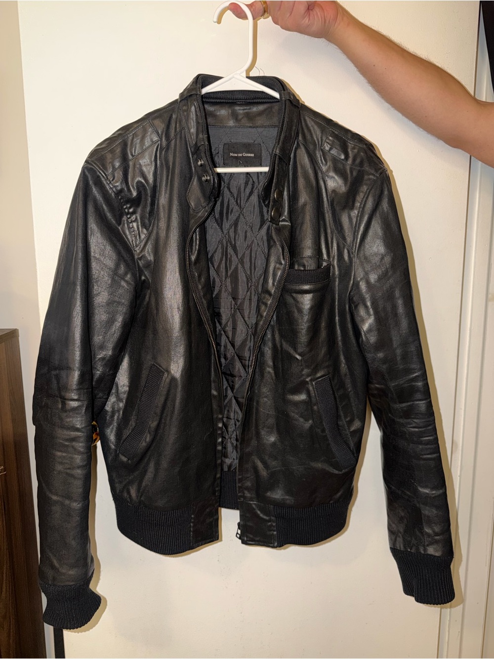 Black Leather Bomber Jacket - Men's